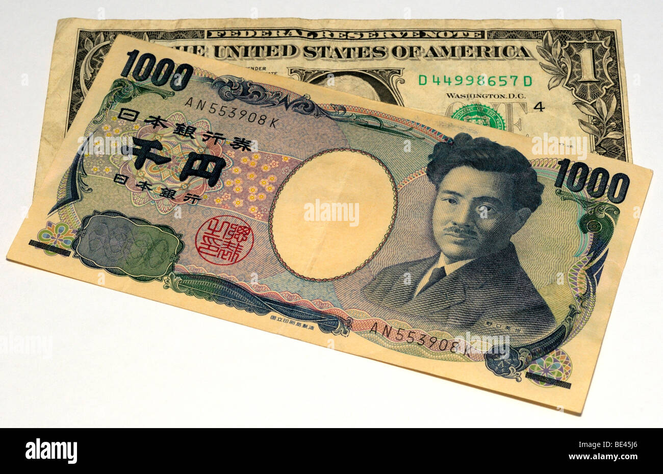 Yen giapponese e dollaro Usa banconote. Foto Stock