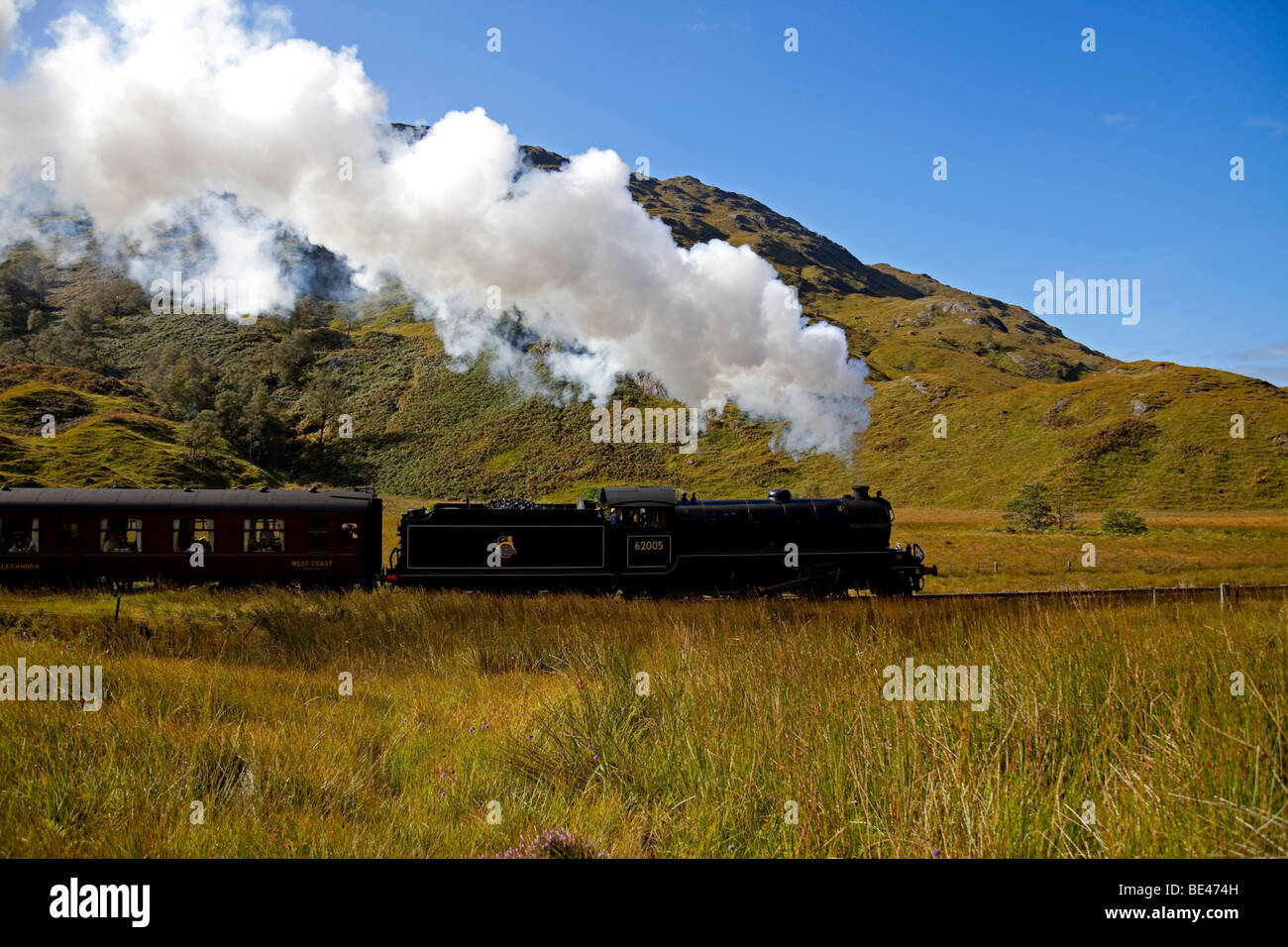 Giacobita treno a vapore West Highland Line, Lochaber, Scotland, Regno Unito, Europa Foto Stock