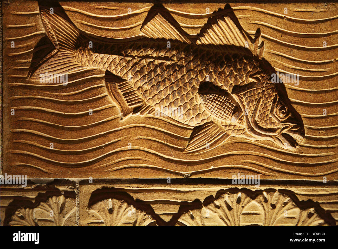 Parete di carving, il Museo di Storia Naturale di Londra Foto Stock