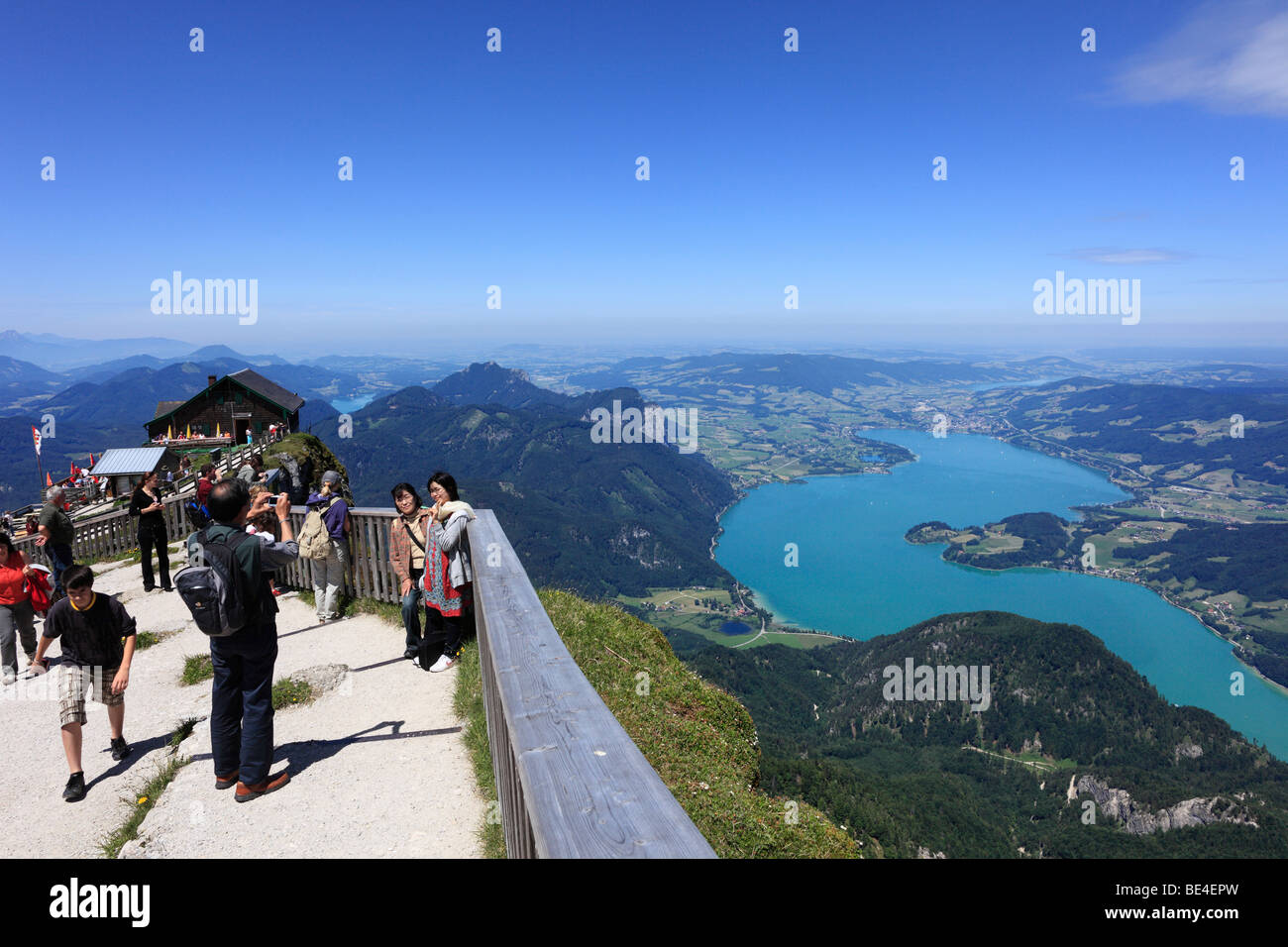 Ristorante Himmelspforthuette, monte Schafberg, sulla destra lago Mondsee, regione del Salzkammergut, Land Salisburgo stato, Austri Foto Stock