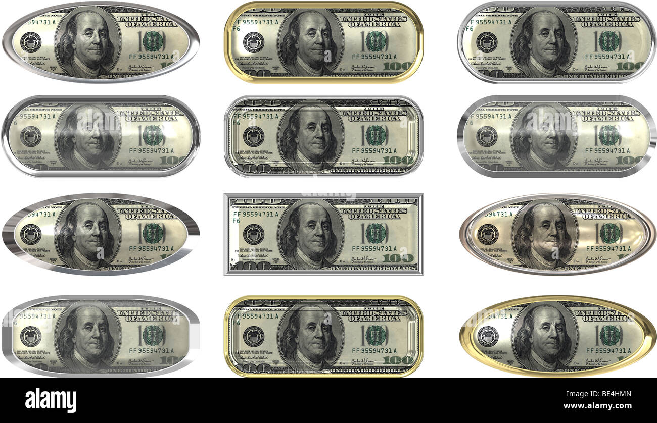 Dodici grandi tasti di un US one hundred dollar nota Foto Stock