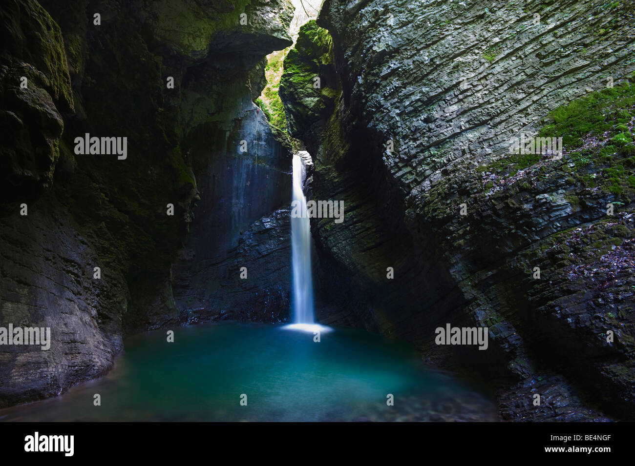 Kozjak Slap, cascata, vicino a Kobarid, Slovenia, Europa Foto Stock