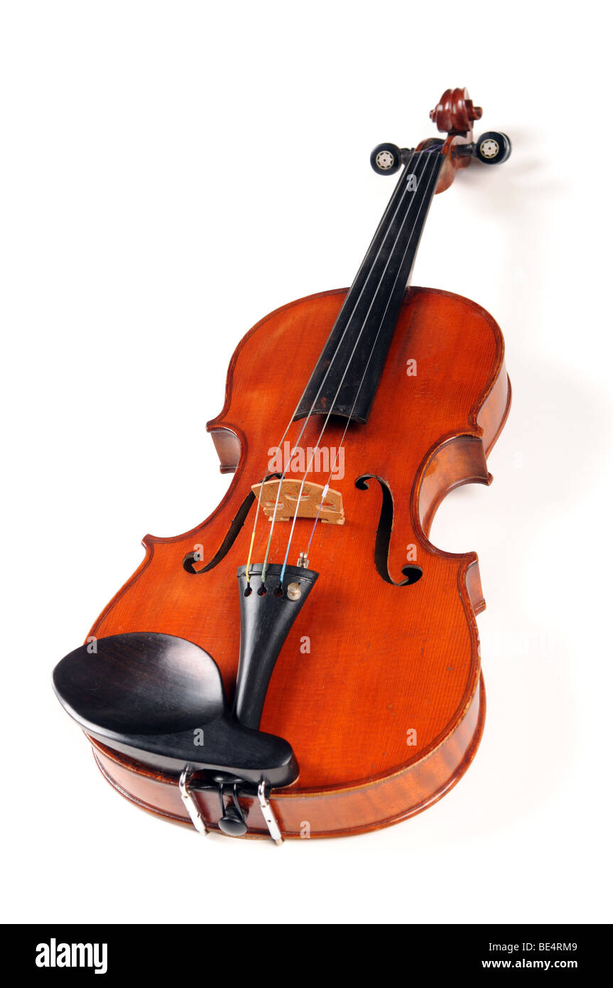 Vintage violino isolate su sfondo bianco Foto Stock