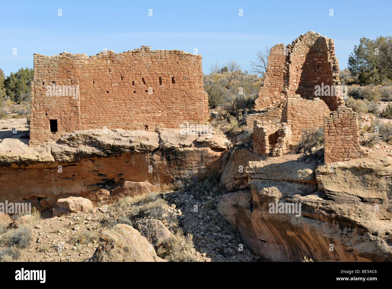 Resti di edifici storici del Puebloans ancestrale, Hovenweep Castello, attorno al 1200 D.C. poco rovina Canyon, Hovenweep compit Foto Stock