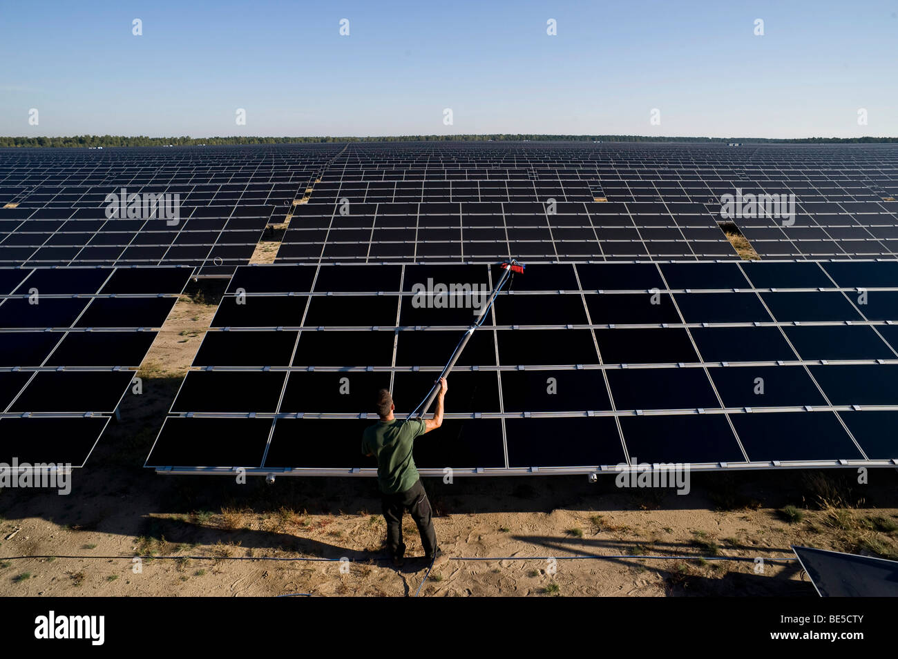 In Germania il più grande impianto fotovoltaico in Lieberose, Spreewald, Brandeburgo, Germania, Europa Foto Stock