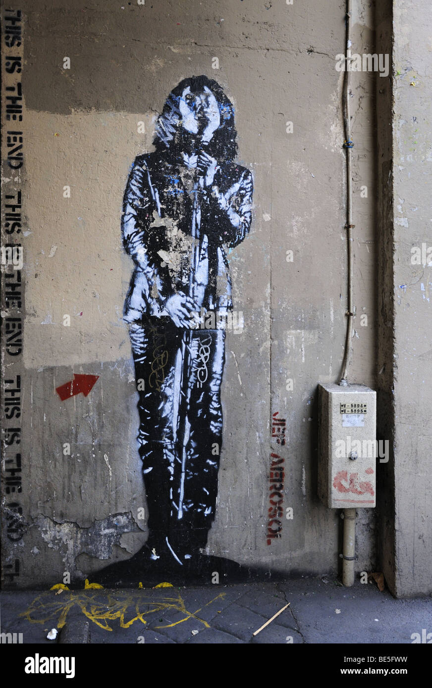 La pittura murale di Jim Morrison delle porte, Jardin des Plantes trimestre, Parigi Foto Stock