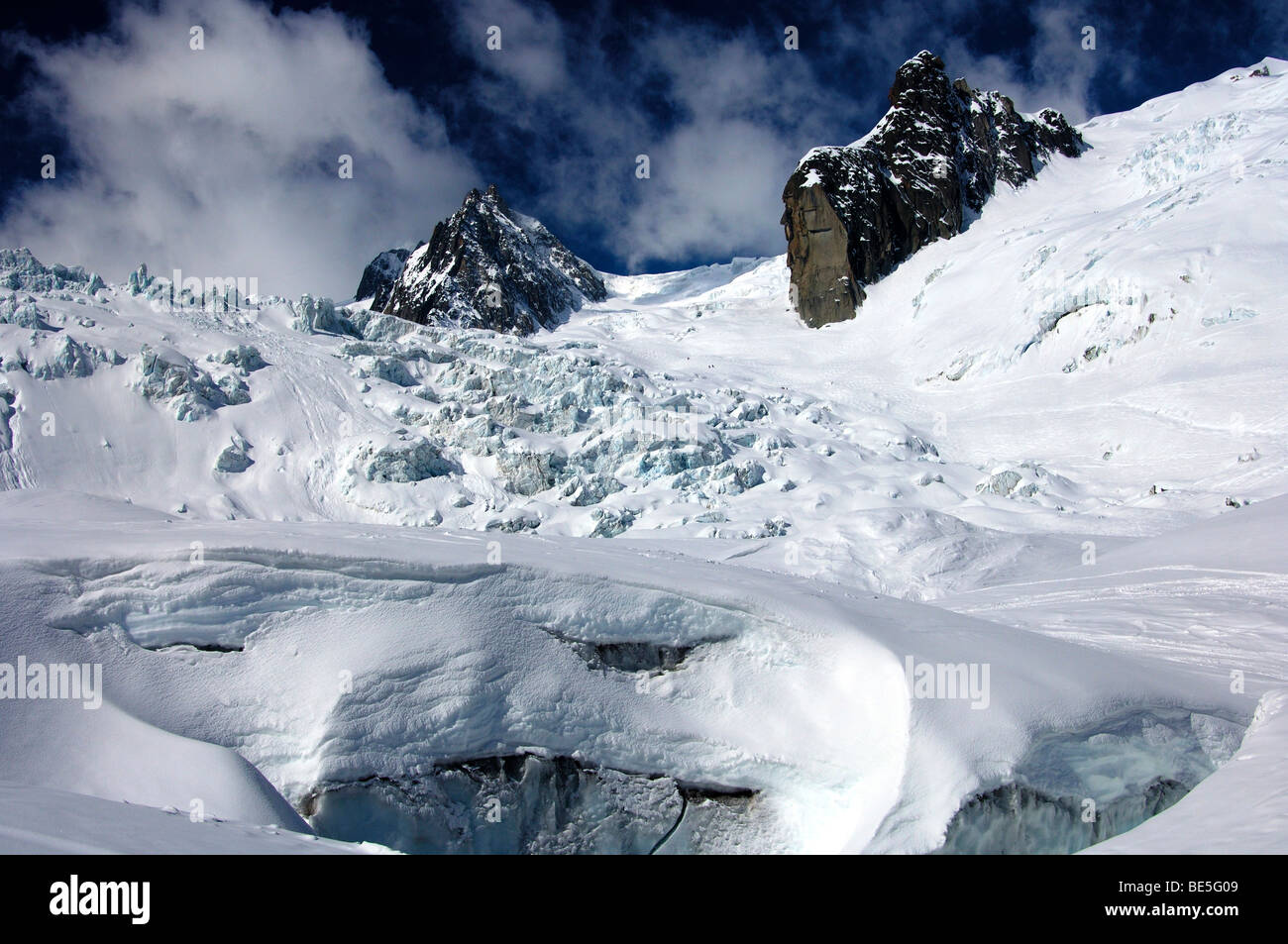 Crepaccio del ghiacciaio Glacier du Geant in Vallee Blanche, Chamonix, Alta Savoia, Francia Foto Stock