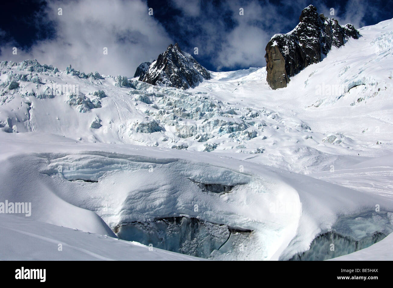 Crepaccio del ghiacciaio Glacier du Geant in Vallee Blanche, Chamonix, Alta Savoia, Francia Foto Stock