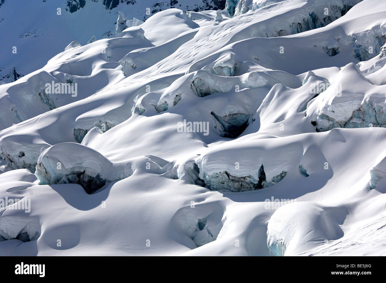In seracchi da aggirare del ghiacciaio Geant, del massiccio del Monte Bianco, Chamonix Alta Savoia in Francia Foto Stock