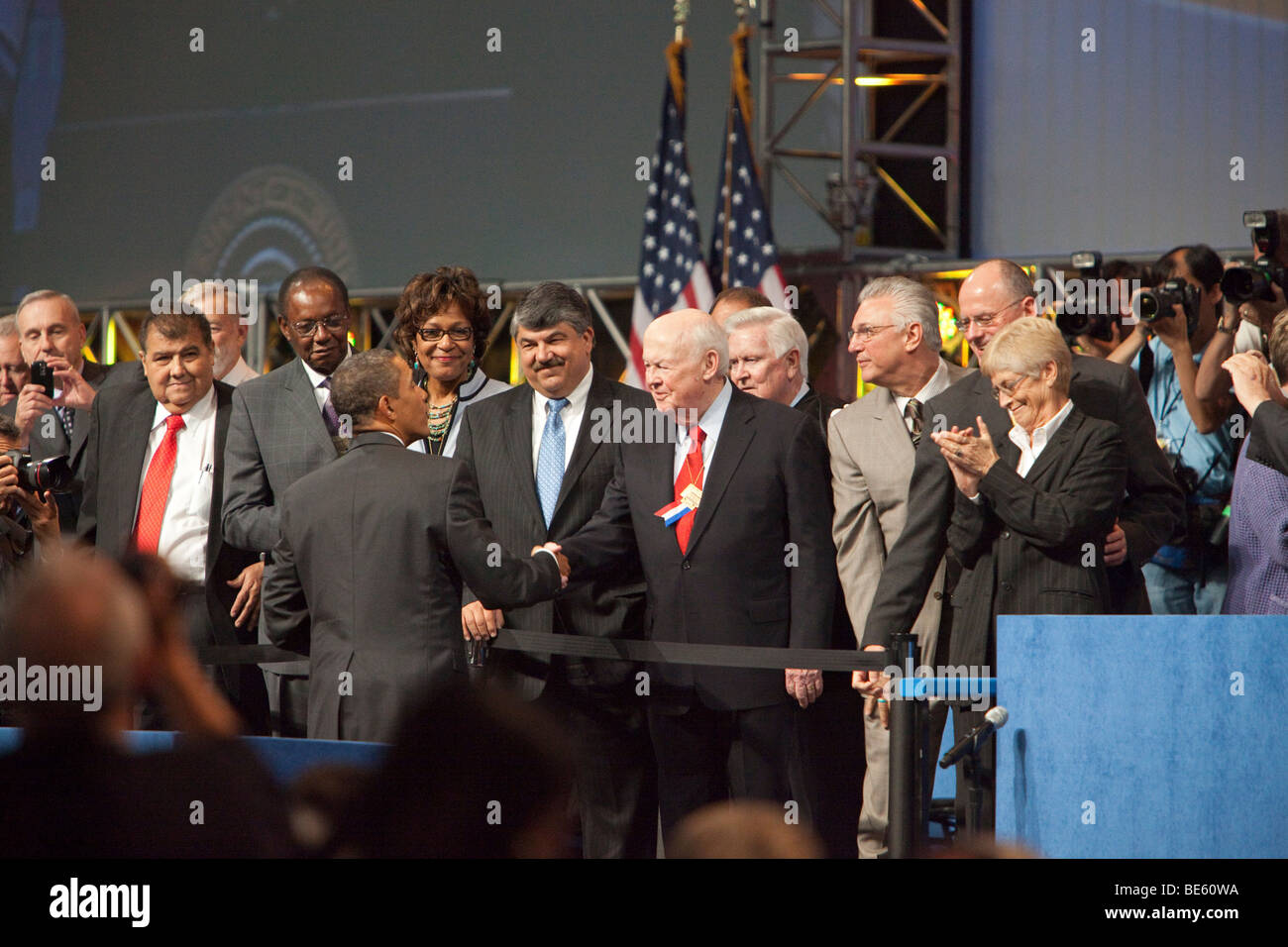 Il presidente Obama con i leader della AFL-CIO Foto Stock