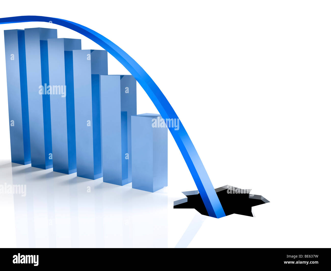 Grafico andando attraverso il pavimento. Crisi economica concetto. Foto Stock