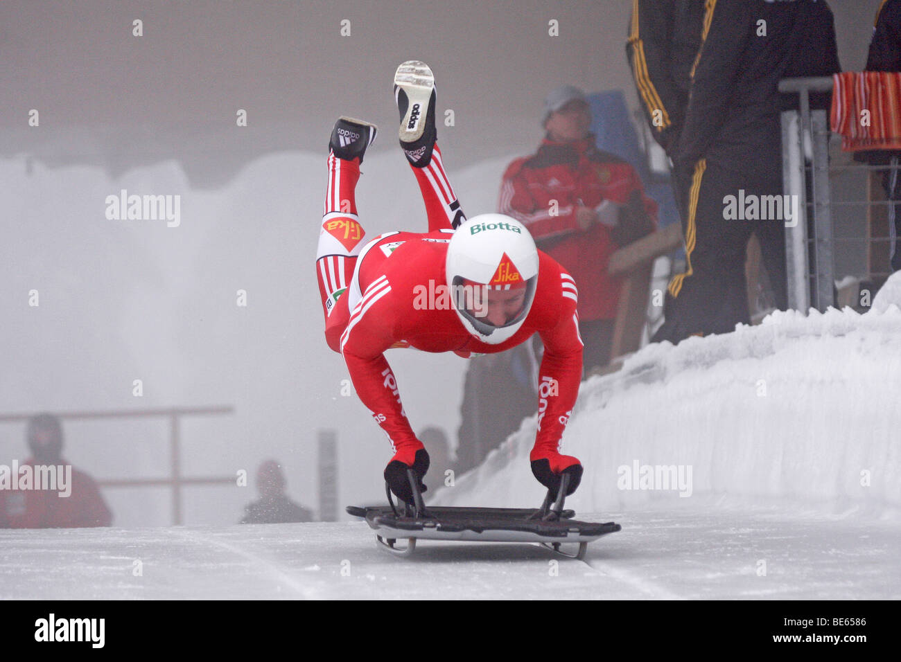 Avviare lo scheletro, uomini, World Cup Winterberg, 2008/2009, Sauerland, Renania settentrionale-Vestfalia, Germania, Europa Foto Stock