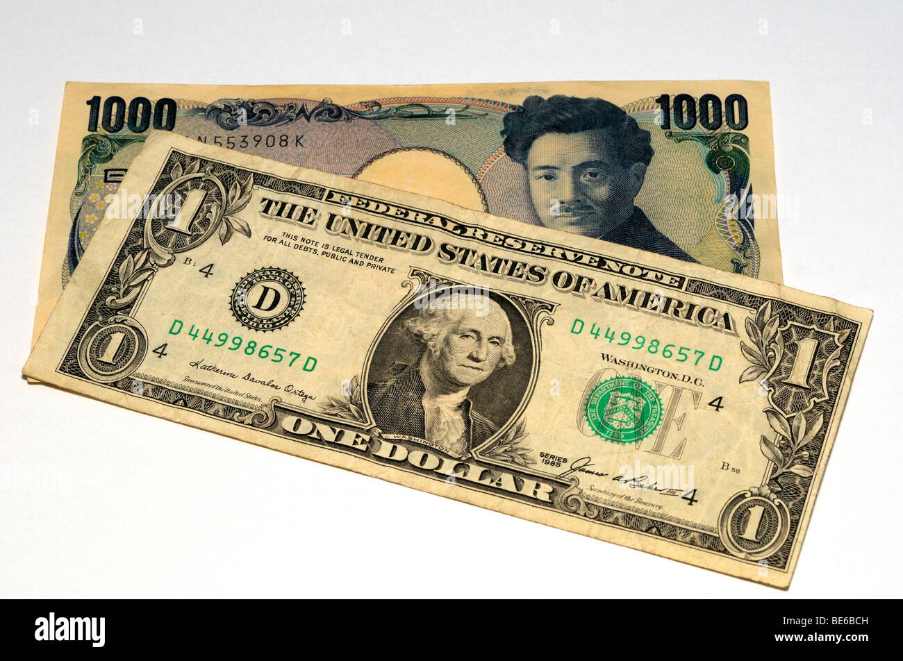 Yen giapponese e dollaro Usa banconote. Foto Stock