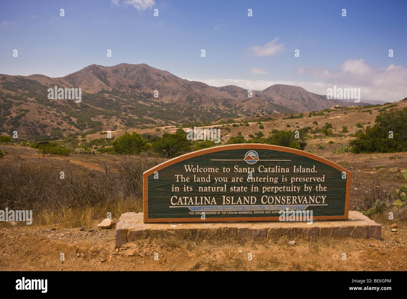 CA, Stati Uniti d'America - Catalina Island Conservancy segno, Isola di Santa Catalina Foto Stock