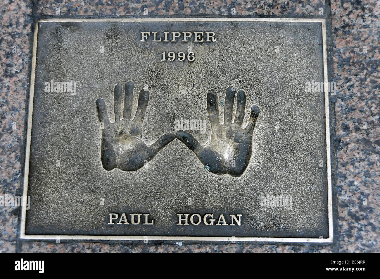 Paul Hogan, placca con palm stampe, Leicester Square, London, England, Regno Unito, Europa Foto Stock