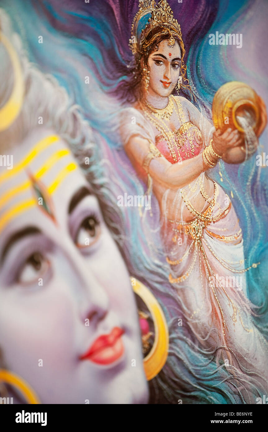 Signore Shiva e la dea indiana su un poster indù. India Foto Stock