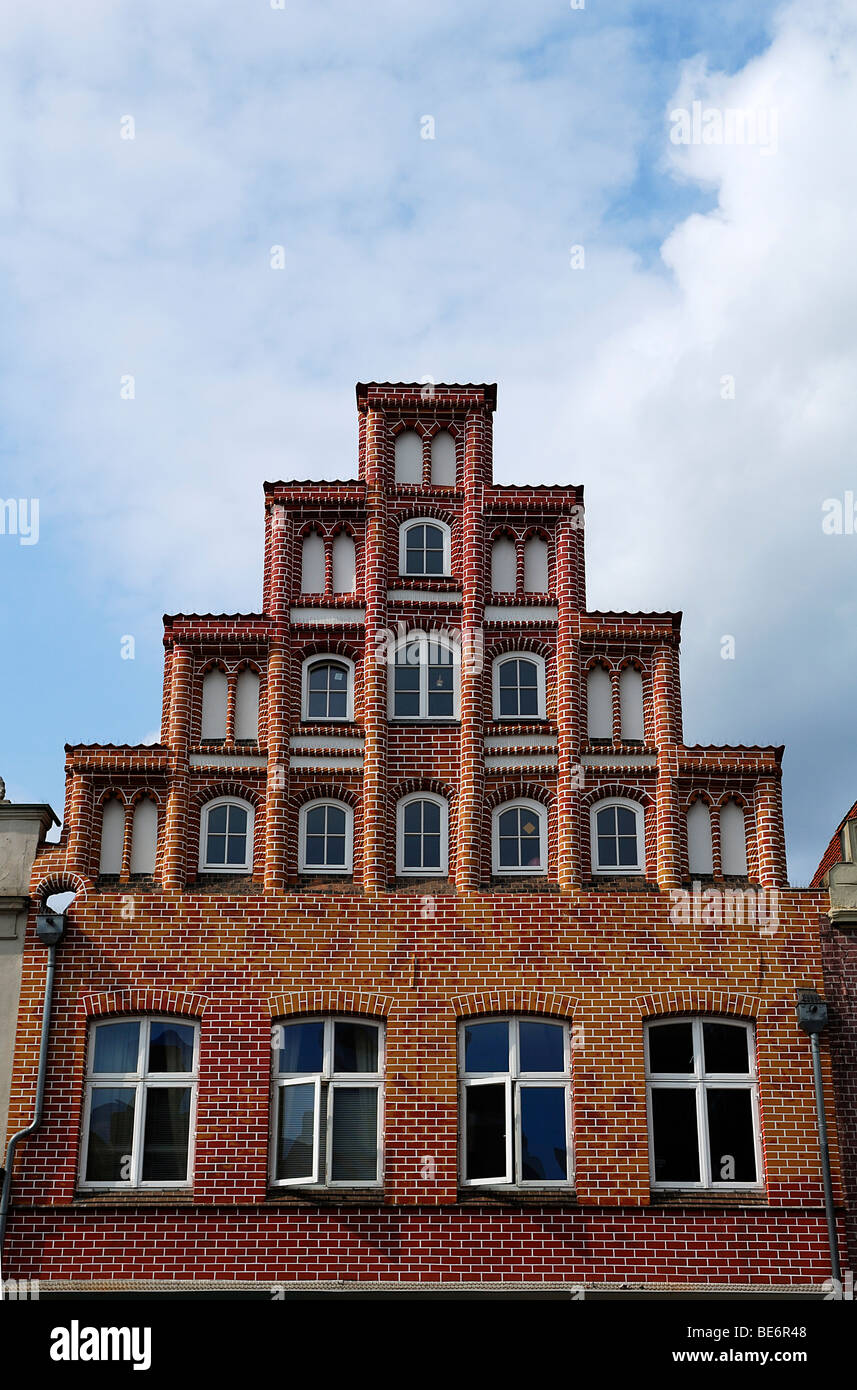 Fase gotica gables, Lueneburg, Bassa Sassonia, Germania, Europa Foto Stock