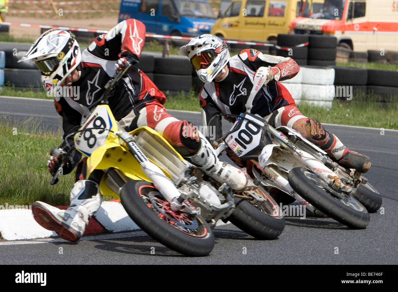 Motociclisti, 16. L'ADAC Supermoto, Tedesco Supermoto Cup in Schaafheim, Hesse, Germania, Europa Foto Stock