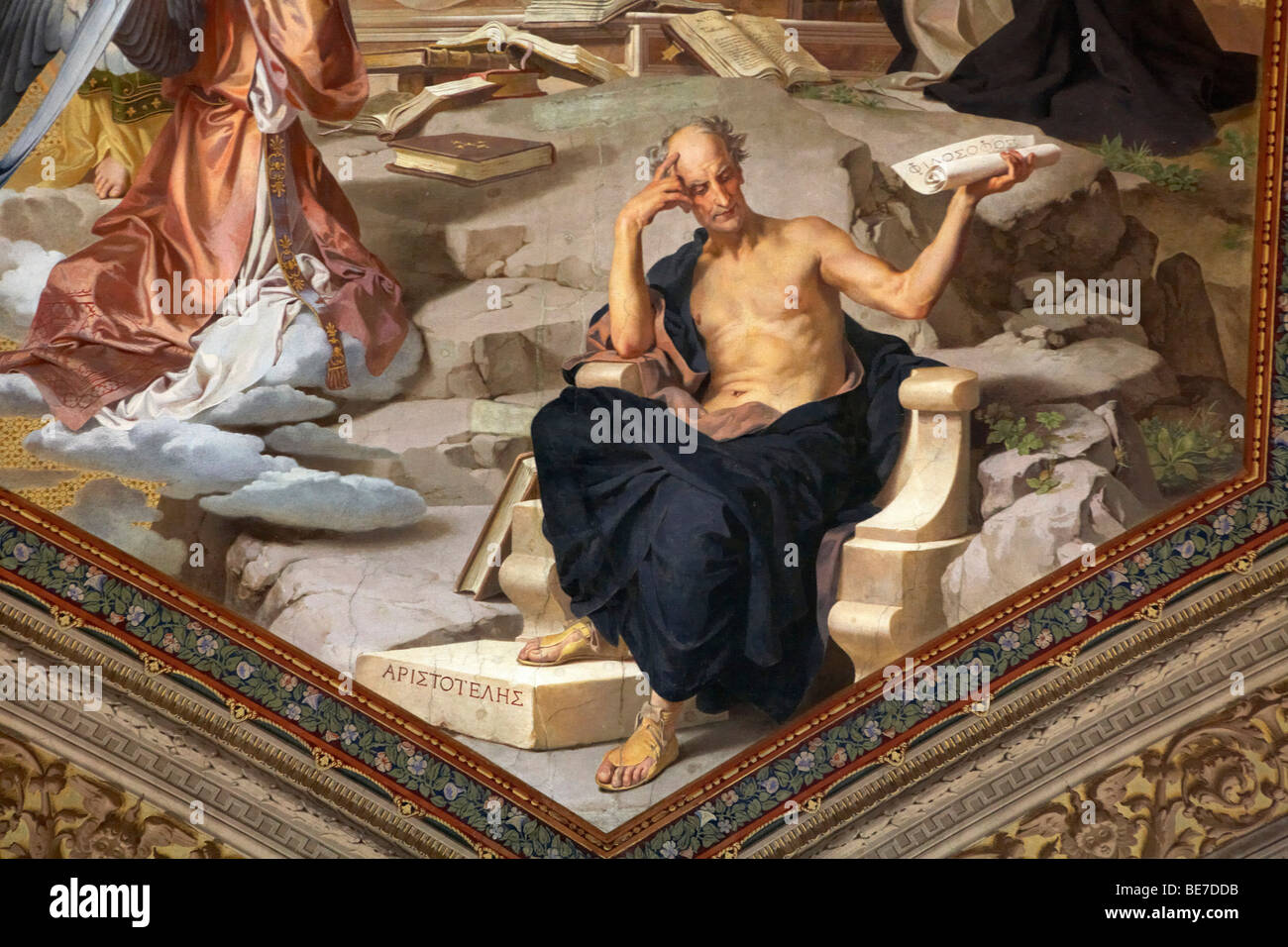 Aristotele, soffitto dipinto in un corridoio dei Musei Vaticani a Roma, Città del Vaticano, Europa Foto Stock