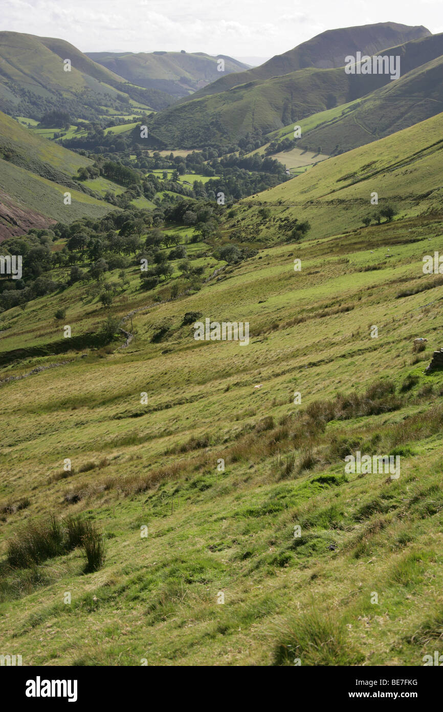 Area di Snowdonia, Galles. Il Welsh valli e colline nel Parco Nazionale di Snowdonia. Foto Stock