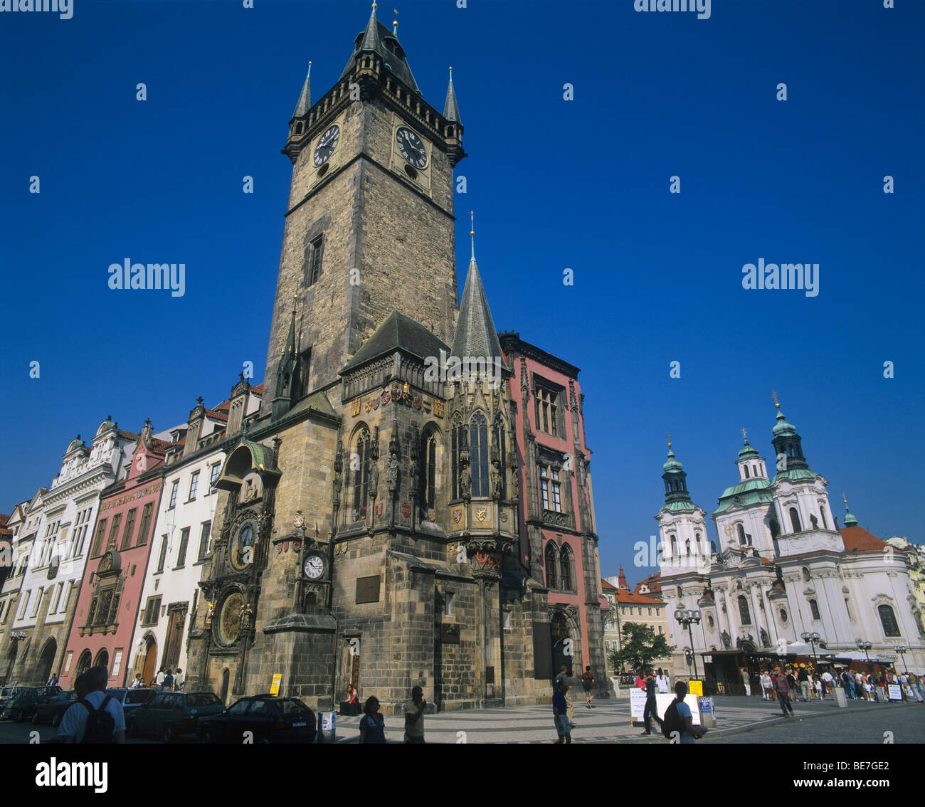 Repubblica Ceca, Praga, il municipio della città vecchia torre con il famoso orologio celeste Foto Stock