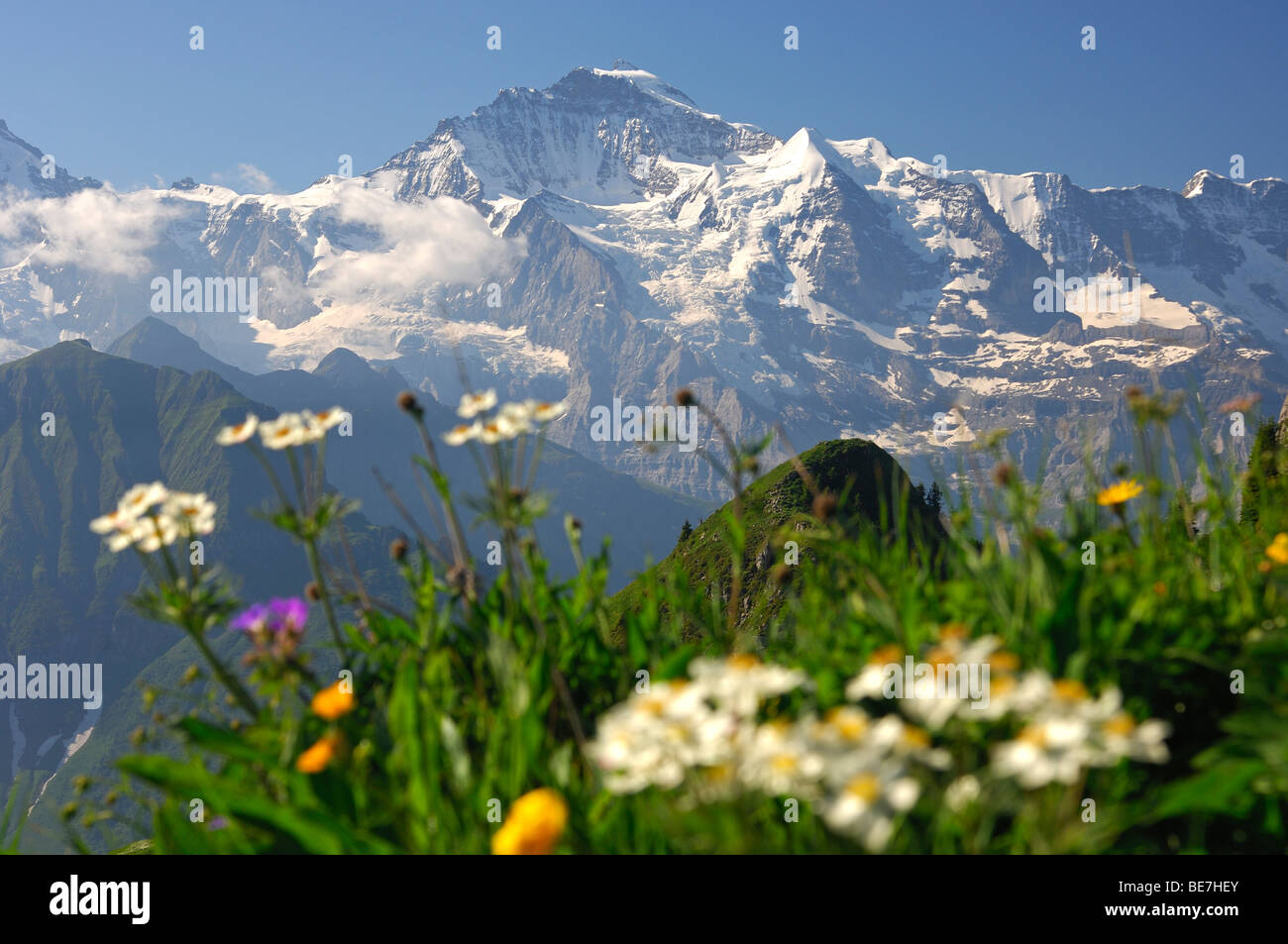 Visualizza in corrispondenza del picco della Jungfrau Top d'Europa vicino a Grindelwald, Oberland bernese, Svizzera Foto Stock