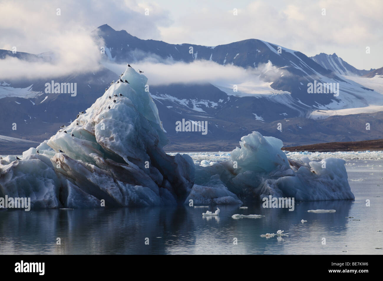 Arctic Glacier Ice fusione in Svalbard KongsFjorden Foto Stock