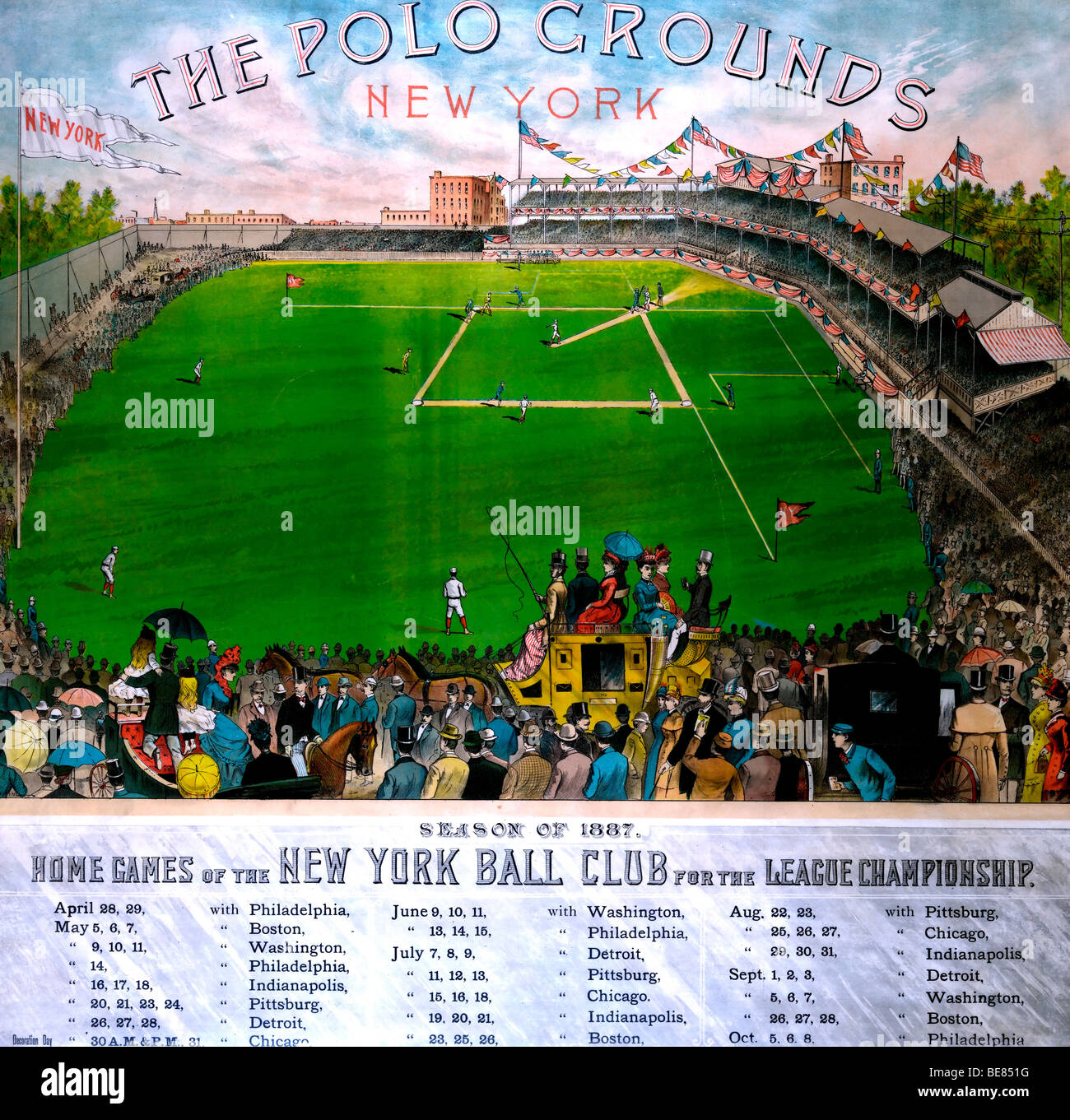 Il Polo Grounds, Home Giochi per il New York Ball Club per il Baseball League Championship 1887 con il programma Foto Stock