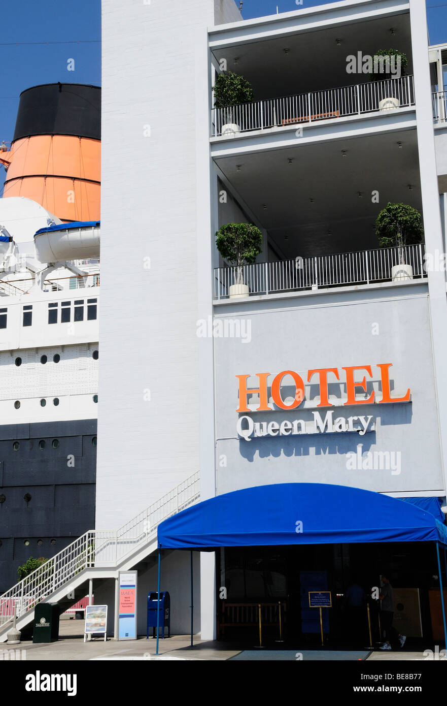 Stati Uniti, California, Los Angeles, Queen Mary nave Hotel Queens Bay Long Beach. Foto Stock