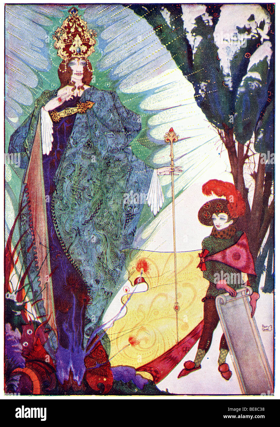 Harry Clarke Art Nouveau illustrazione Stampa Favole di Hans Andersen 1Coker & Co 1919LA REGINA DELLA NEVE PER USO EDITORIALE Foto Stock
