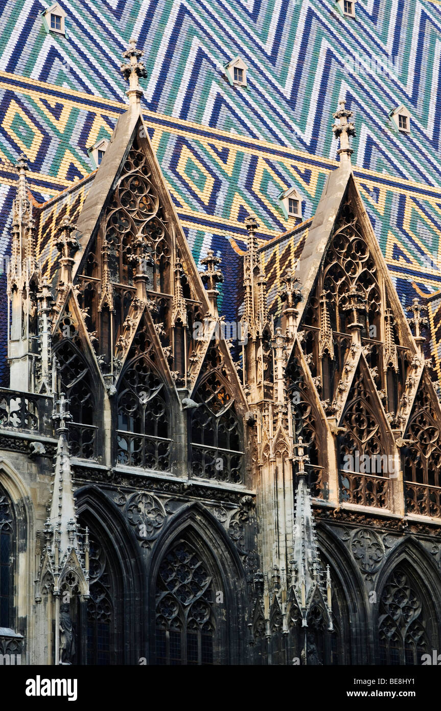 Tessere mosaico sul tetto della cattedrale di Santo Stefano a Vienna, in Austria, Europa Foto Stock