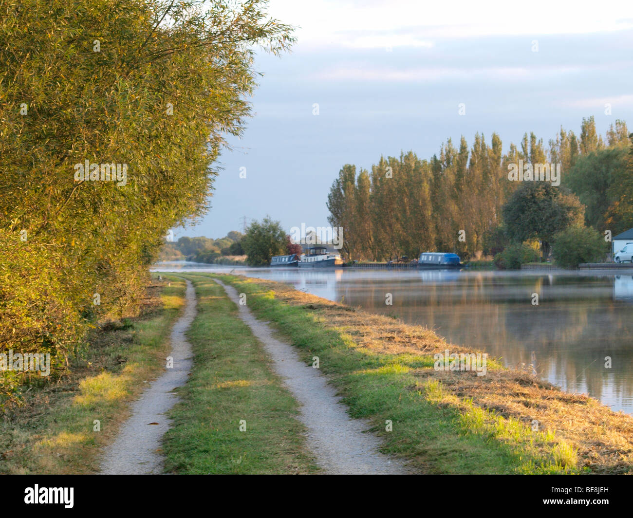 Via lungo il lato di Gloucester e Nitidezza Canal nella luce del mattino. Foto Stock