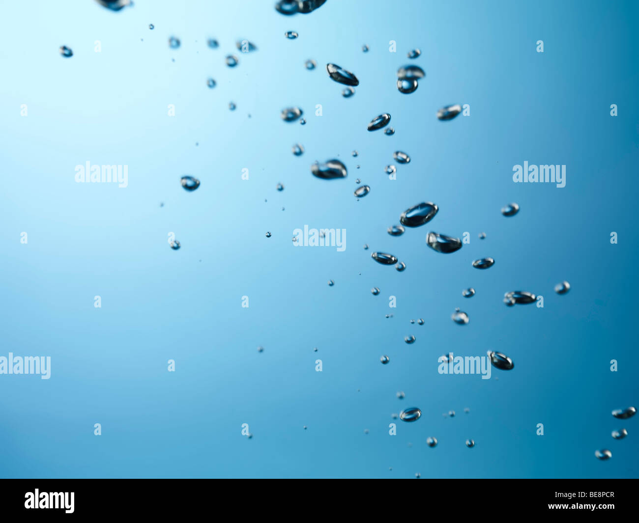 Bolle di ossigeno salgono verso la superficie dell'acqua Foto Stock