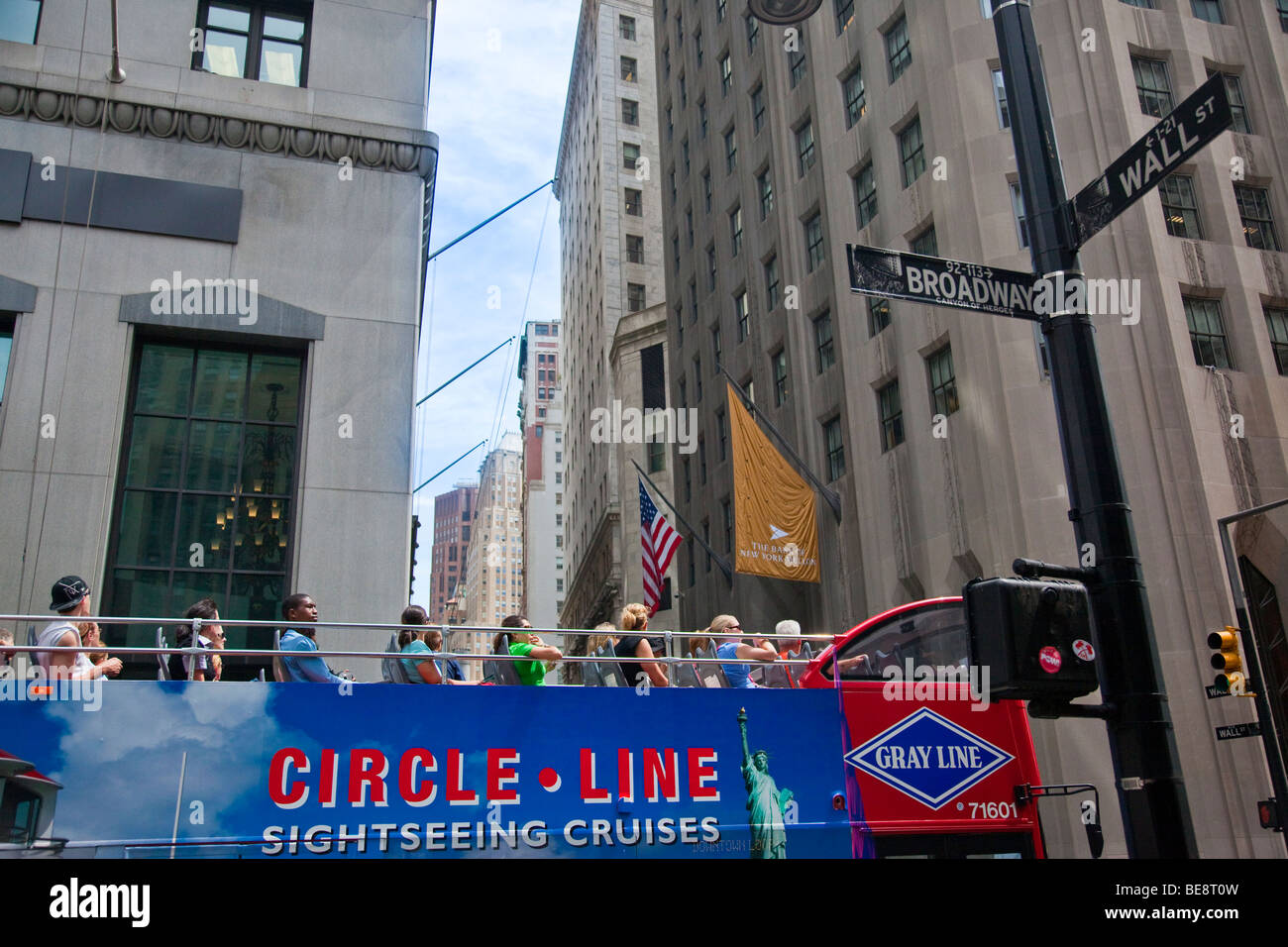 Città turistica di autobus turistici nel Distretto Finanziario di Manhattan, New York CIty Foto Stock