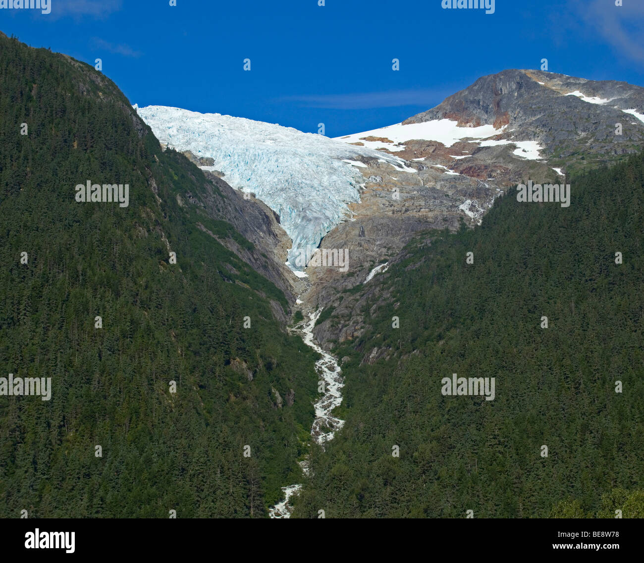 Irene ghiacciaio, nei pressi di Finnegan punto, Pacific Northwest Coastal Rain Forest, storico Chilkoot Trail, Chilkoot Pass, Alaska, STATI UNITI D'AMERICA Foto Stock