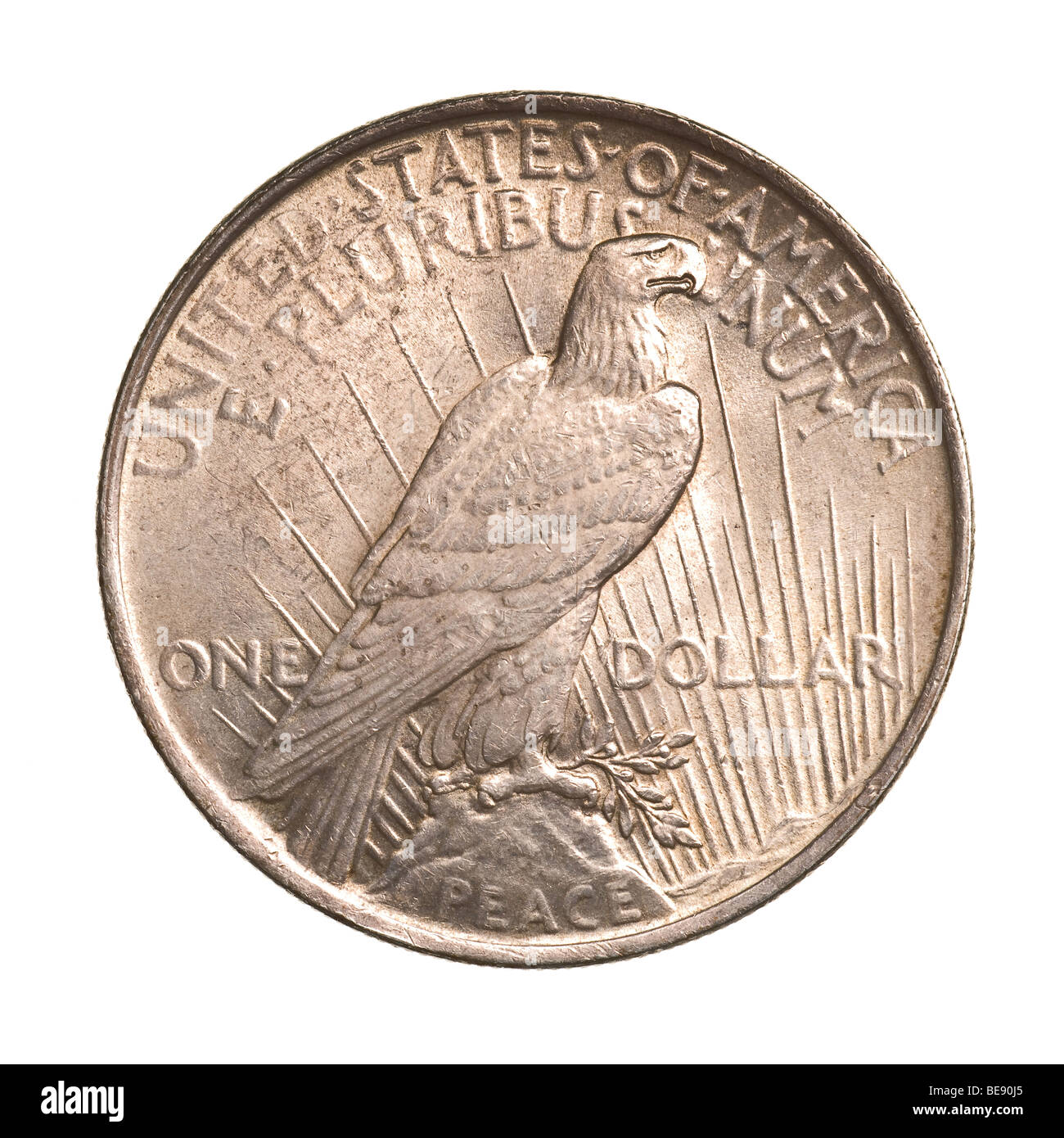 Antique silver dollar isolati su sfondo bianco Foto Stock