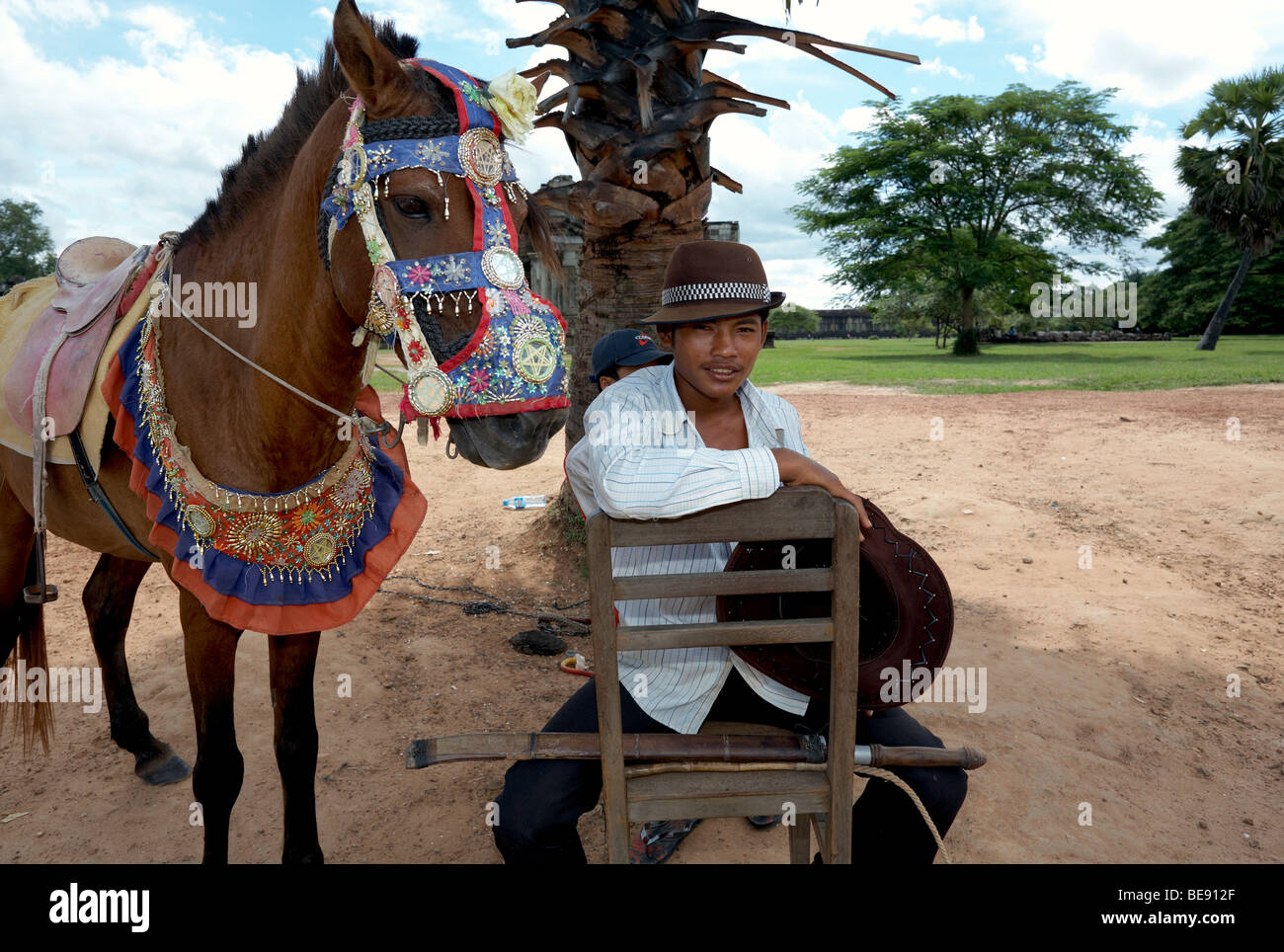 Cavallo attrazione a Angkor Wat Siem Reap Cambogia SUDEST ASIATICO Foto Stock