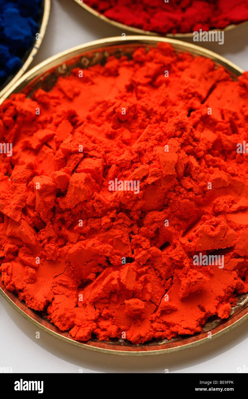 Orange indiano di vernice in polvere closeup Foto Stock