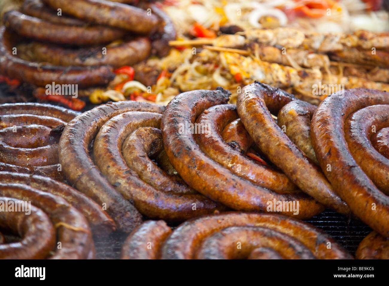 Piccante salsiccia italiana per la festa di San Gennaro Festival di Little Italy a New York City Foto Stock
