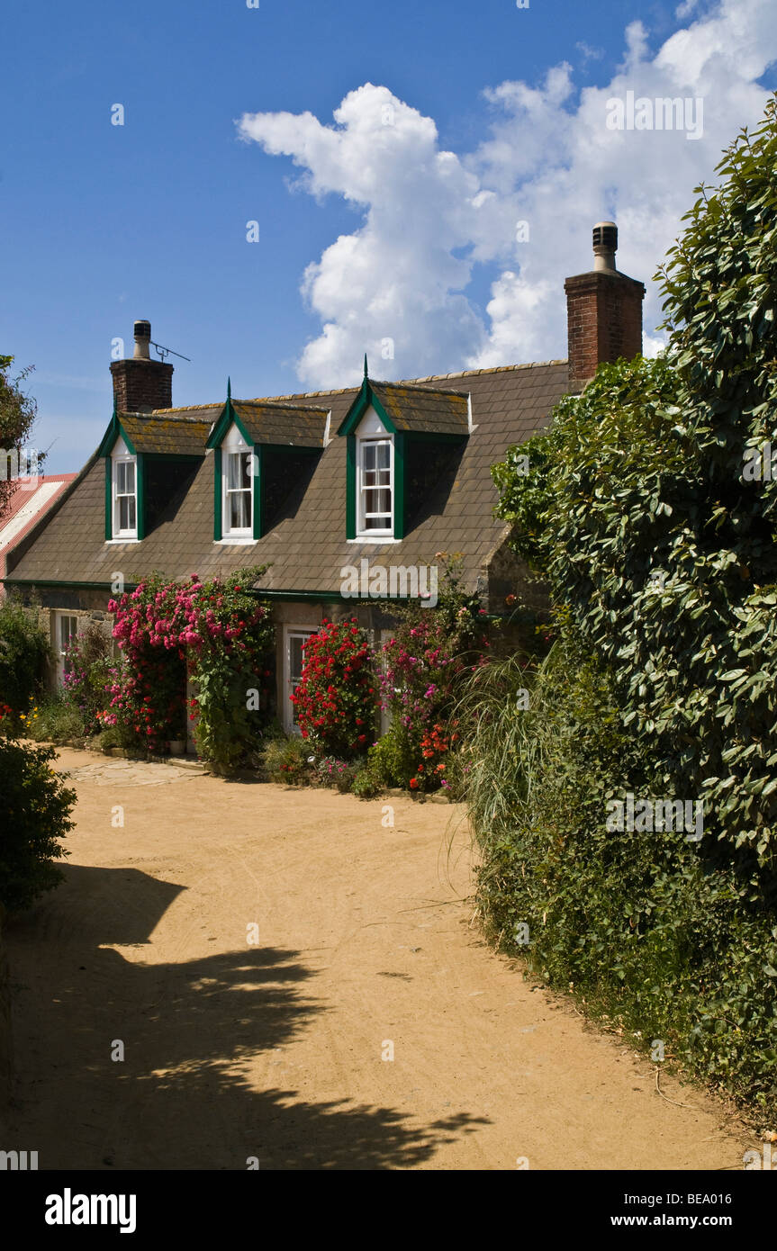 Dh LITTLE SARK SARK ISOLA Vicolo del paese e cottage Foto Stock