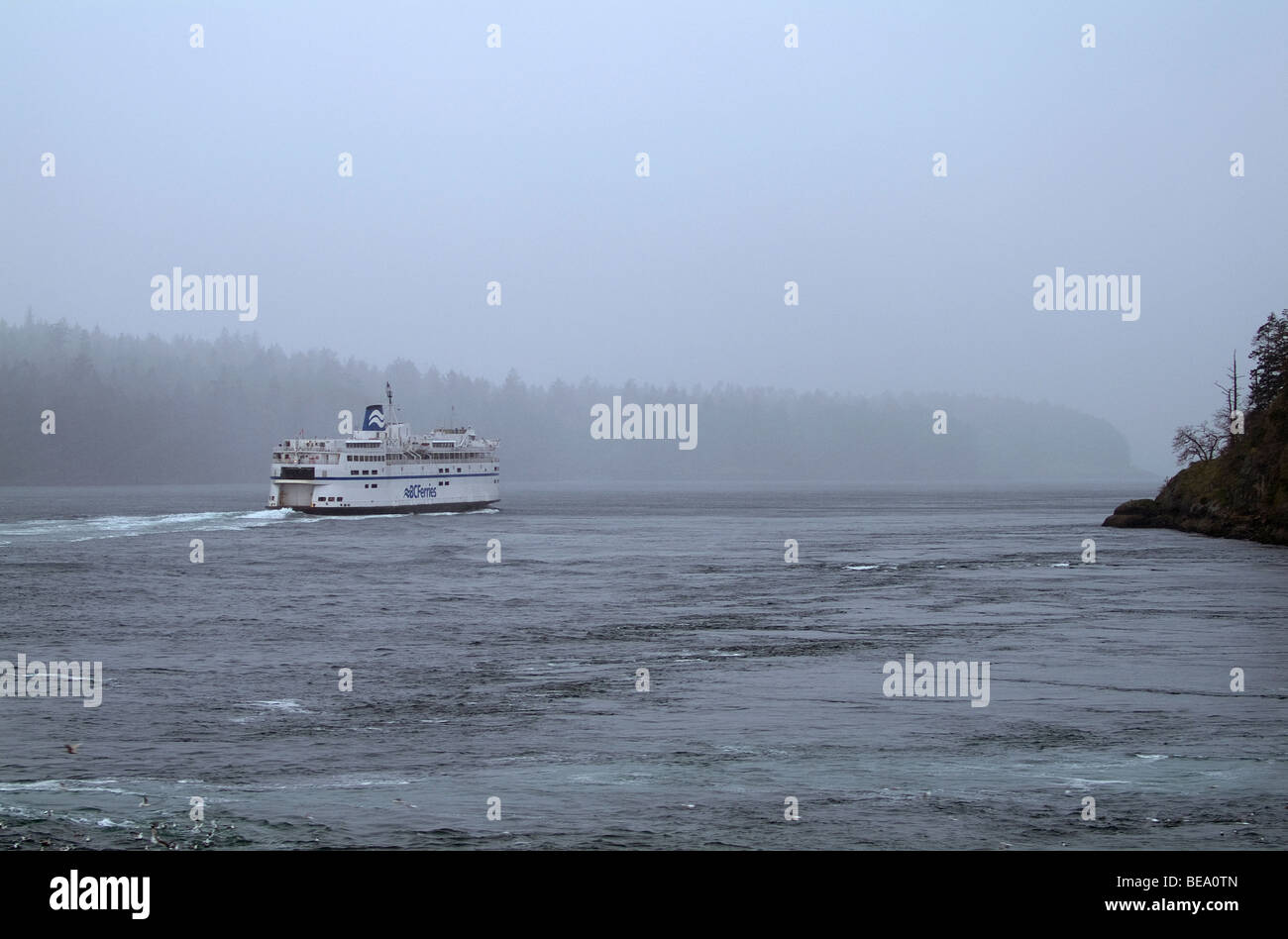 British Columbia ferry vela tramite un burrascoso Stretto di Georgia. Foto Stock