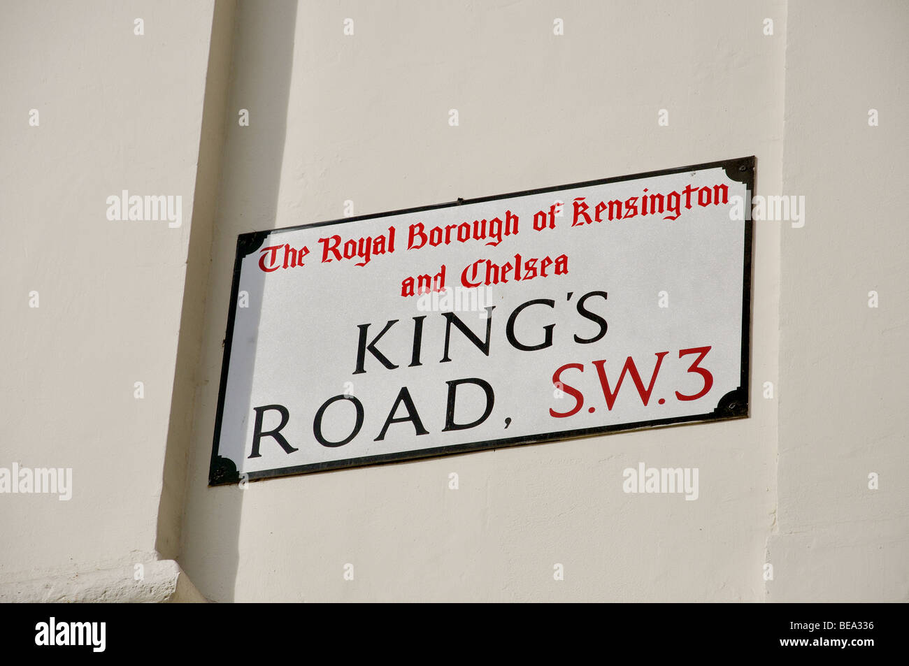 Strada segno, King's Road, il Chelsea, Royal Borough di Kensington e Chelsea, London, England, Regno Unito Foto Stock