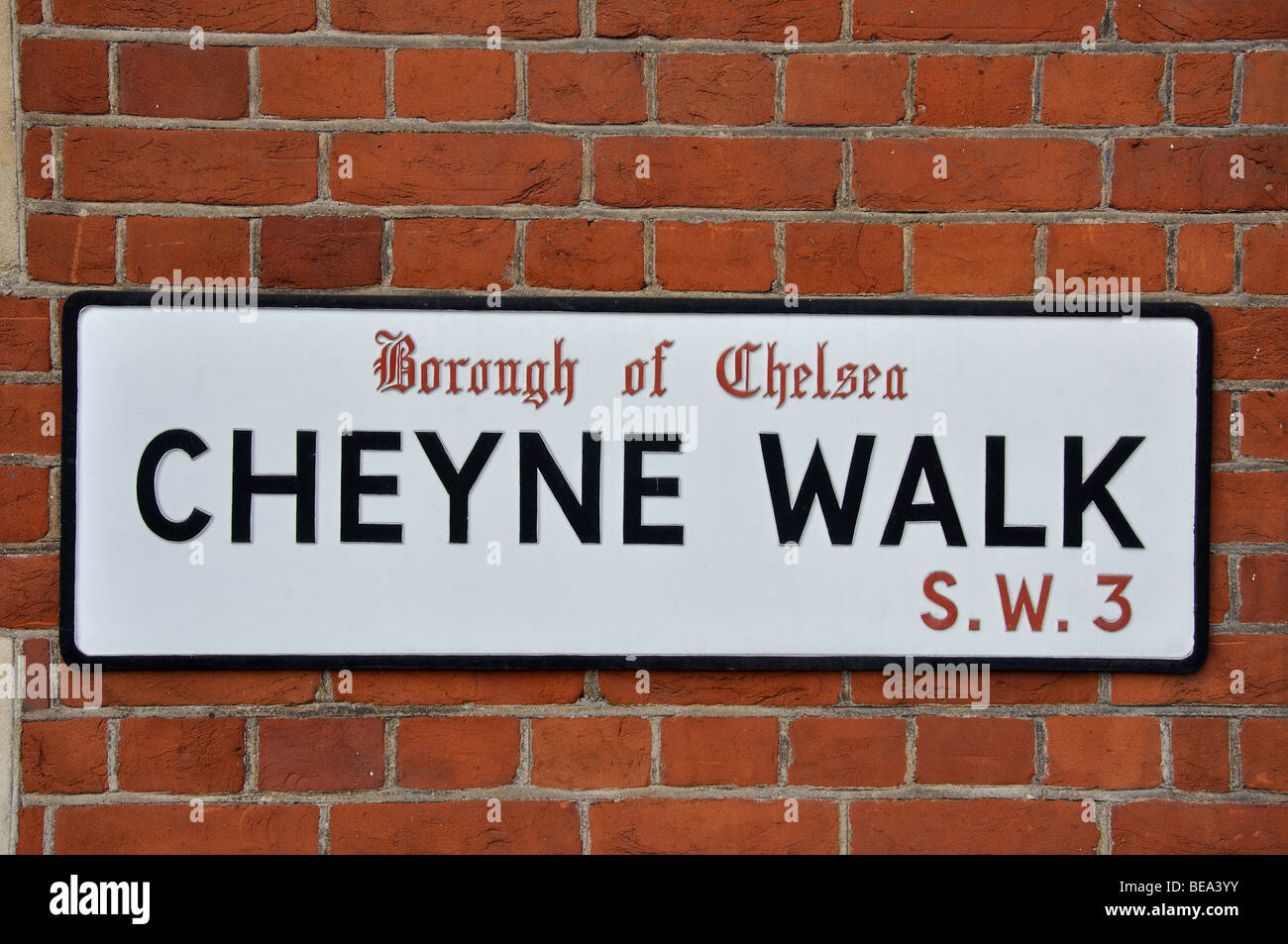 Strada segno, Cheyne Walk, Chelsea, Royal Borough di Kensington e Chelsea, Greater London, England, Regno Unito Foto Stock