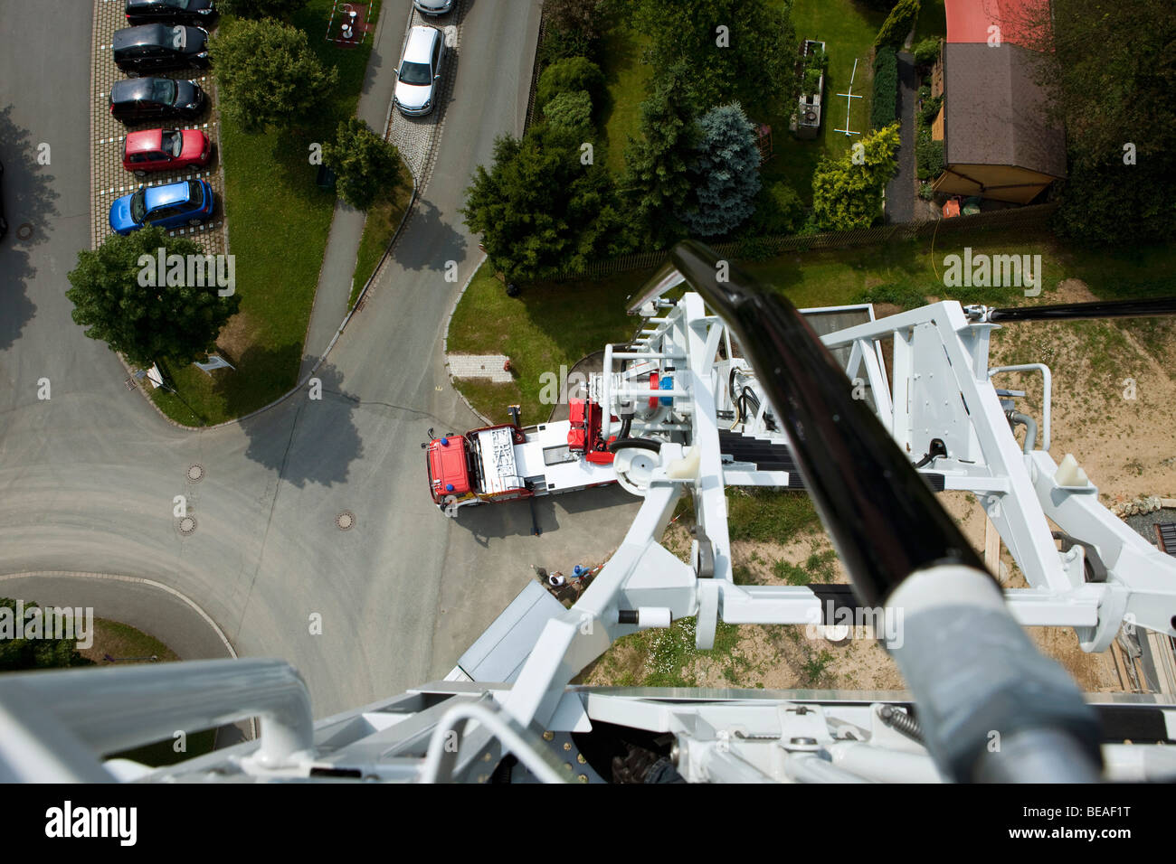Vista dalla cima del fuoco scaletta motore Foto Stock
