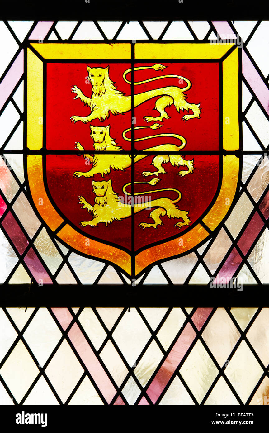 Le finestre di vetro macchiate stemma couvent giacobini, salle dominicains Saint Emilion Bordeaux Francia Foto Stock