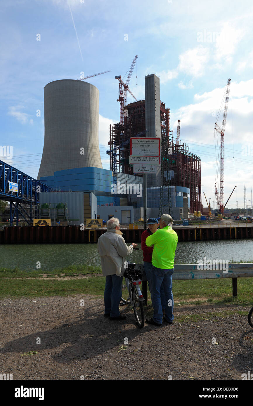 Economia, industria, energia, ambiente, alimentazione impianto, sito di costruzione, il disco di centrali elettriche a carbone 'Datteln 4' dall'operatore E.ON AG riverside il Dortmund-Ems Canal è attualmente in costruzione dal 2007 e dovrebbe essere completato nel 2011, sulla terza Septe Foto Stock