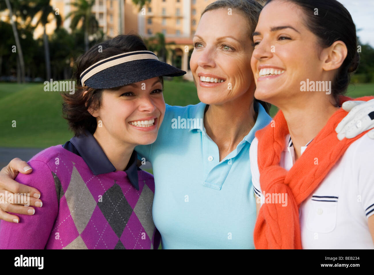 Tre i golfisti sorridente, Biltmore Golf, Biltmore Hotel Coral Gables, Florida, Stati Uniti d'America Foto Stock