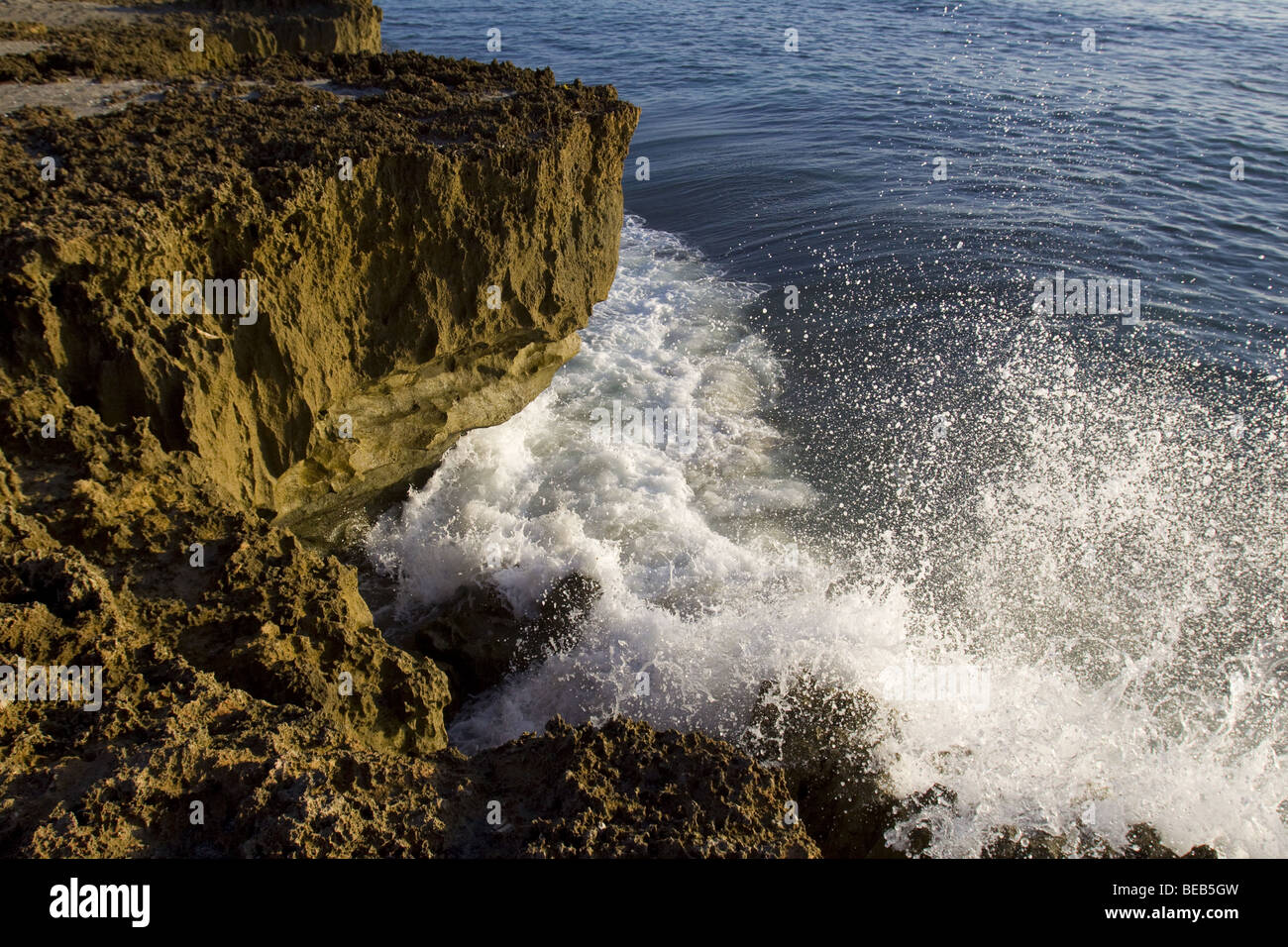 Onde infrangersi contro le rocce lungo la costa atlantica di Giove in Florida Foto Stock