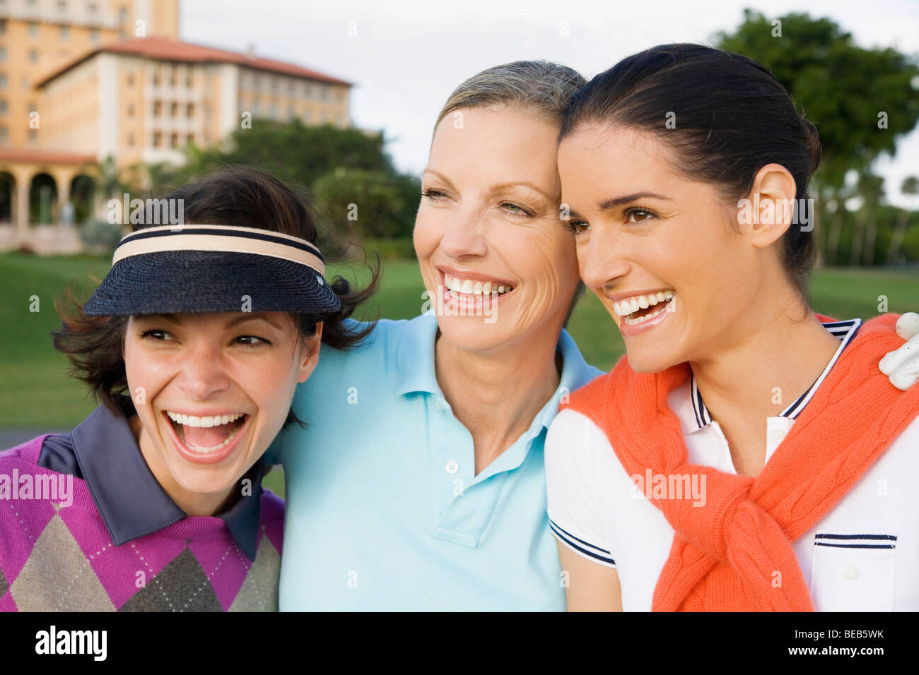 Tre i golfisti sorridente, Biltmore Golf, Biltmore Hotel Coral Gables, Florida, Stati Uniti d'America Foto Stock