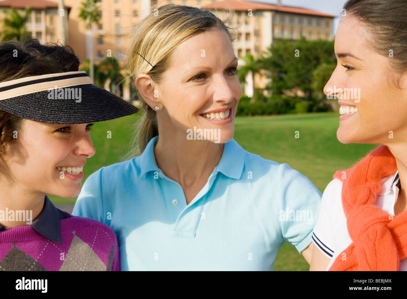 Tre i golfisti sorridente, Biltmore Golf, Biltmore Hotel Coral Gables, Florida, Stati Uniti d'America Foto Stock